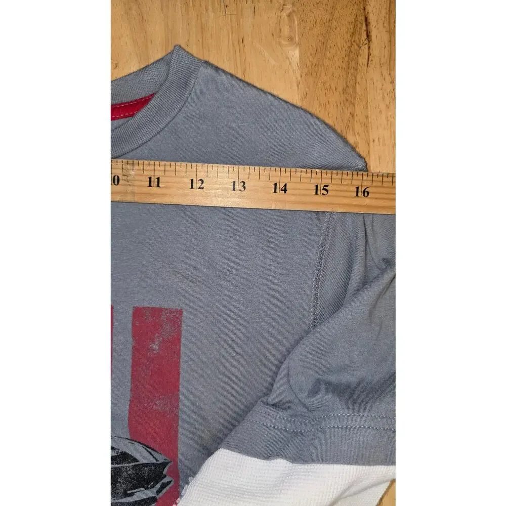 Y2k Style Waffle Knit Long Sleeve Gray and Red Boys Old Navy Size L